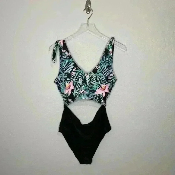 Shein Tropical Tie Shoulder Piece Swimsuit Large - Picture 2 of 5